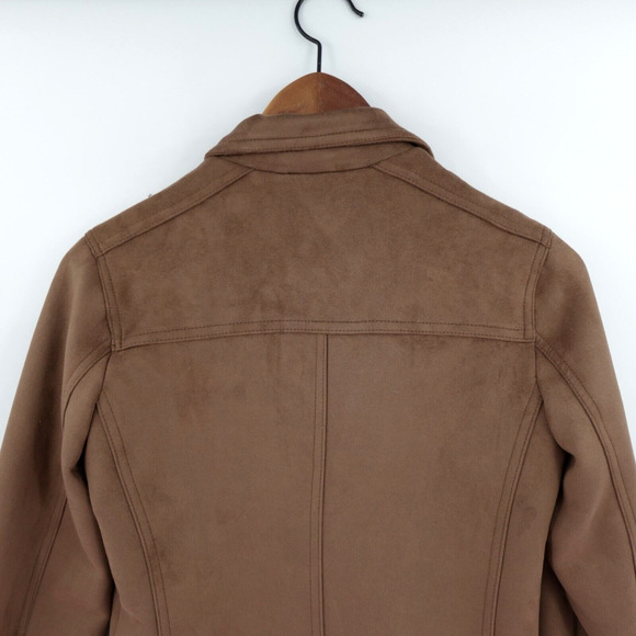 Girls Biker Jacket Medium 11 yrs Brown Vegan Suede Motorcycle Retro 80s - Picture 10 of 15